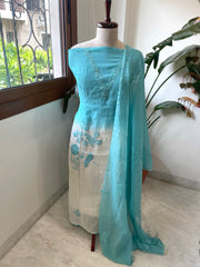 Suit Set with Thread Embroidery in Mul Chanderi
