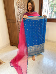Firozi Handwoven Kadwa Banarasi with Hand Bandhani Suit Set in Pure Silk