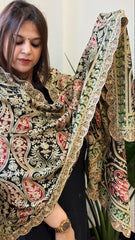 Black Chinon Dupatta with Aari Embroidery