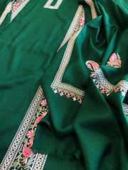 Green Winter Suit Set with Aari Work in Pashmina Wool