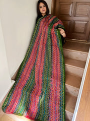 Green, Red Handmade Kantha Dupatta in Silk