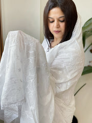 Mul Cotton Dupatta with Thread Jaal Embroidery