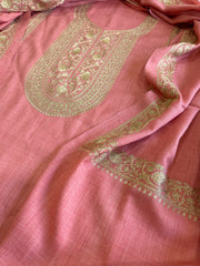 Peach Winter Suit Set with Aari Work in Pashmina Wool