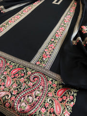 Black Winter Suit Set with Aari Work in Pashmina Wool