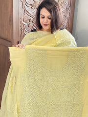 Yellow Suit Set with Lucknowi Handwork in Pure Tussar Silk