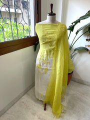Suit Set with Thread Embroidery in Mul Chanderi