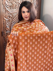 Orange Woven Suit Set with Zari and Meenakari in Weaving in Pure Moonga Silk