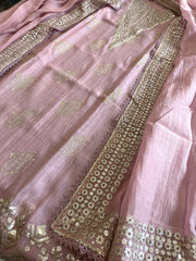 Purplish Pink Gota Applique Suit Set in Pure Mul Chanderi