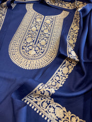 Navy Winter Suit Set with Aari Work in Pashmina Wool