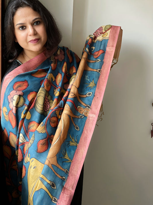 Handpainted Kalamkari Dupatta in Chanderi Silk