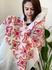 Tussar Silk dupatta with Patola Style Thread Embroidery