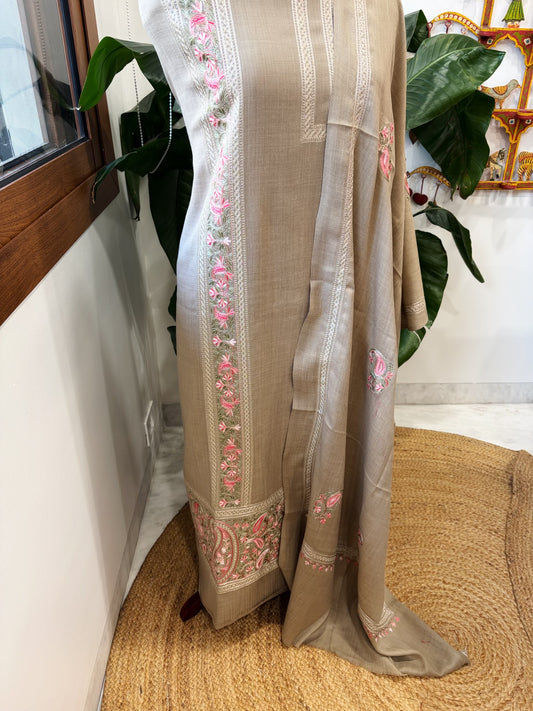 Lite Toosh Winter Suit Set with Aari Work in Pashmina Wool
