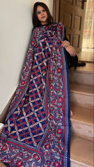 Blue Handmade Nakshi Kantha Dupatta in Pure Silk