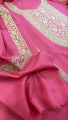 Peachish Pink Winter Suit Set with Aari Work in Pashmina Wool