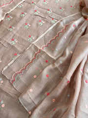 Antique Rose Suit Set with Thread Embroidery in Pure Mul