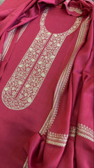 Carrot Pink Winter Suit Set with Aari Work in Pashmina Wool