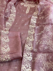 Mauve Suit Set with Thread Embroidery in Pure Tussar Silk