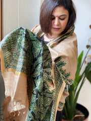 Handpainted Madhubani Dupatta in Pure Chanderi Silk