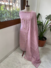 Mauve Suit Set with Thread Embroidery in Pure Mul