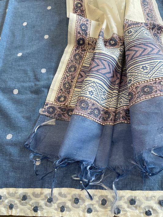 Blue Handwoven Suit Sets in Pure Cotton