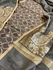 Gold Designer Handwoven Kadwa Banarasi Suit Set in Pure Silk