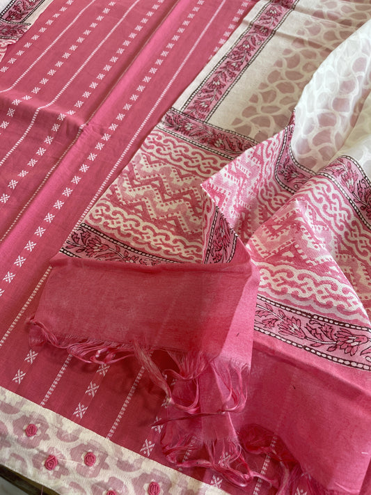 Pink Handwoven Suit Sets in Pure Cotton