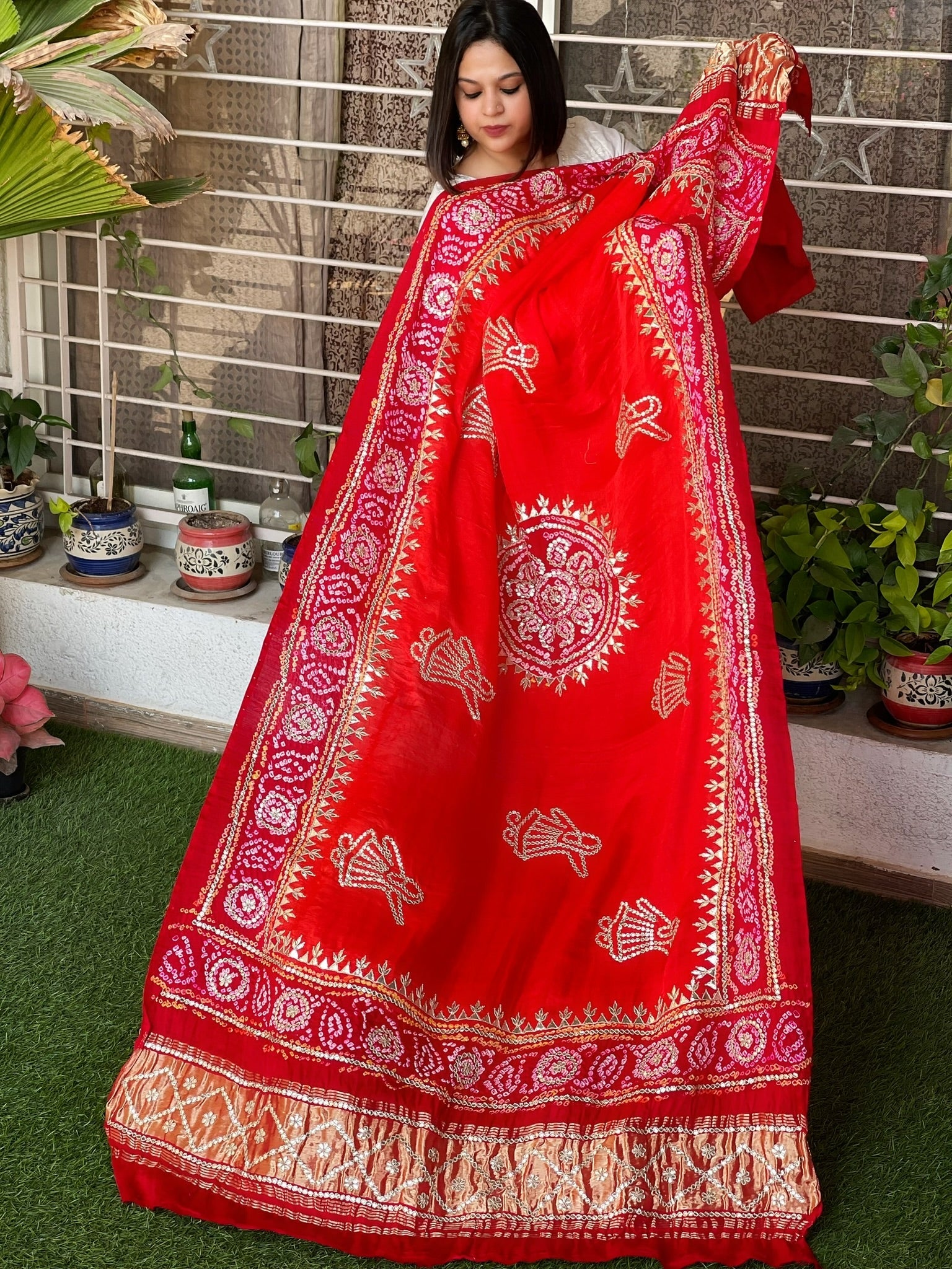 Bandhani Dupatta with Gotapatti Handwork with Zari Pallu in Pure Silk
