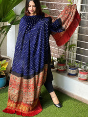 Bandhani with Ajrakh and Zari Pallu Dupatta in Silk