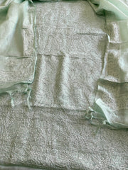 Aqua Suit Set with Lucknowi Handwork in Pure Tussar Silk