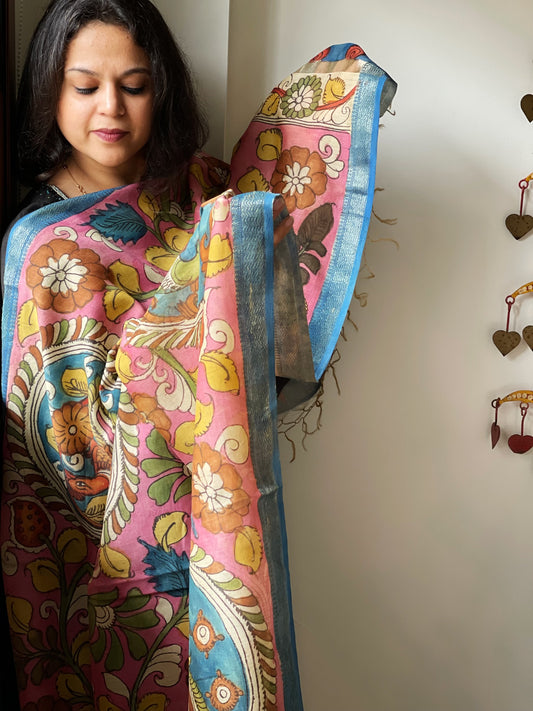 Handpainted Kalamkari Dupatta in Chanderi Silk
