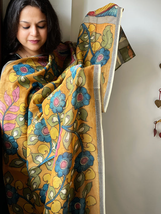 Handpainted Kalamkari Dupatta in Chanderi Silk