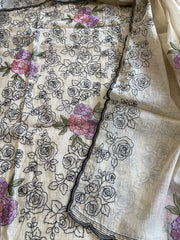 Suit Set with Thread Embroidery in Chanderi