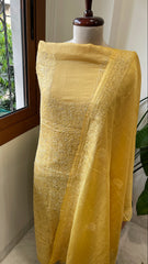 Yellow Suit Set with Lucknowi Handwork in Pure Tussar Silk