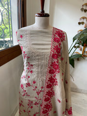Gold. Red Suit Set with Thread Embroidery and Pitta Work in Tissue Chanderi