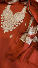 Rust Winter Suit Set with Aari Work in Pashmina Wool