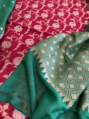 Maroon Designer Handwoven Kadwa Banarasi Suit Set in Pure Silk