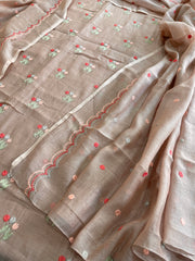 Antique Rose Suit Set with Thread Embroidery in Pure Mul