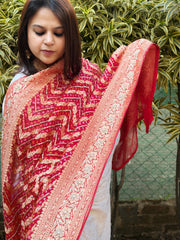 Handwoven Bareek Bandhani dupatta with Dabka Handwork in Pure Gajji silk