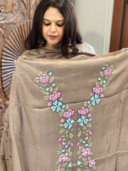 Golden Brown Suit Set with Cross-Stitch Embroidery in Pure Tussar Silk