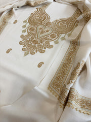 White Winter Suit Set with Aari Work in Pashmina Wool