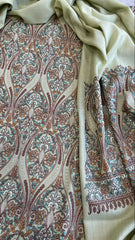 Pista Green Winter Suit Set with Aari Work in Pashmina Wool