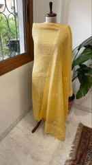 Yellow Suit Set with Lucknowi Handwork in Pure Tussar Silk