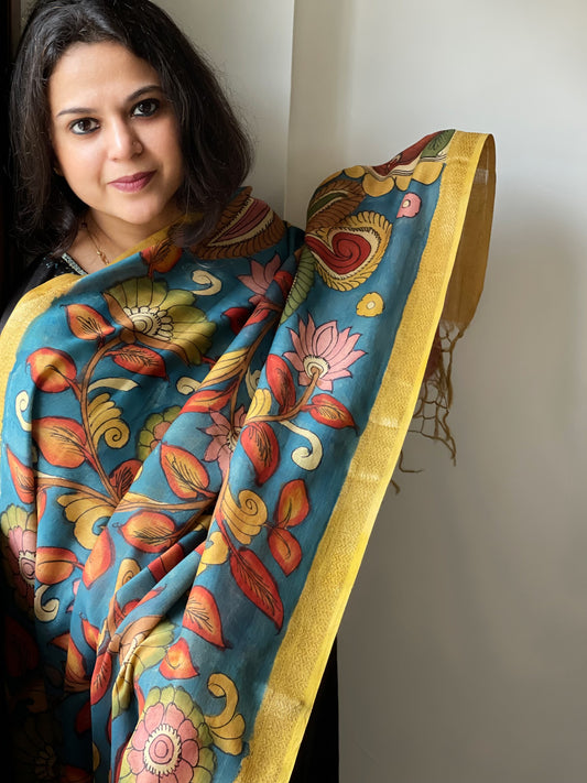 Handpainted Kalamkari Dupatta in Chanderi Silk