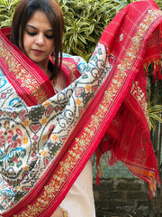 Ivory Handwoven Ikat Patola with Gotapatti & Pearl Handwork dupatta in Pure Silk