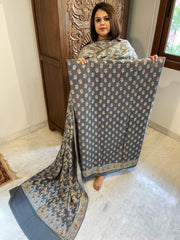 Grey Woven Suit Set with Zari and Meenakari in Weaving in Pure Moonga Silk