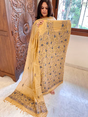 Lite Peach Suit Set with Kantha Handwork in Pure Tussar Silk