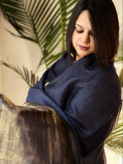 Navy Blue Pashmina Shawl with Zari