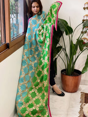 Turquoise, Green Chinon Dupatta with Gota Lace Work