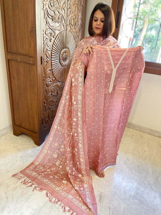 Suit Set with Thread Embroidery in Pure Tussar Silk