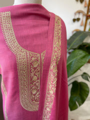 Candy Floss Pink Winter Suit Set with Aari Work in Pashmina Wool